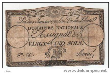 -  Assignat De 25 Sols Du 4 Janvier 1792 De L'an 4 De La Liberté -série 66è - Signé Hervé - - Assignate