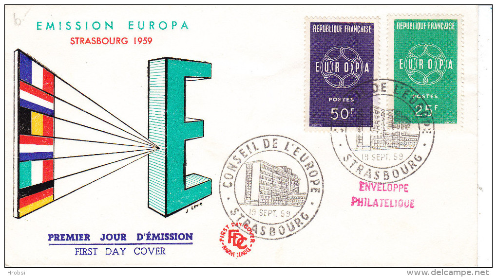 EUROPA  1959 Fdc , PJ Strasbourg, La Paire Sur Une Enveloppe - 1956