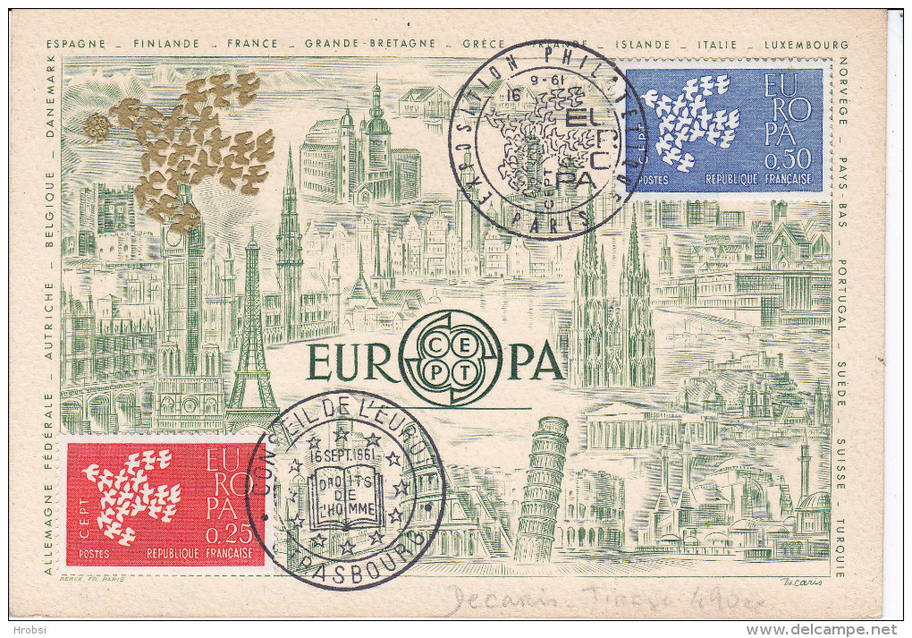 EUROPA  1961  Les Deux Cartes Maximum Ill ,Conseil Strasbourg, Tirage Limité Decaris - 1956