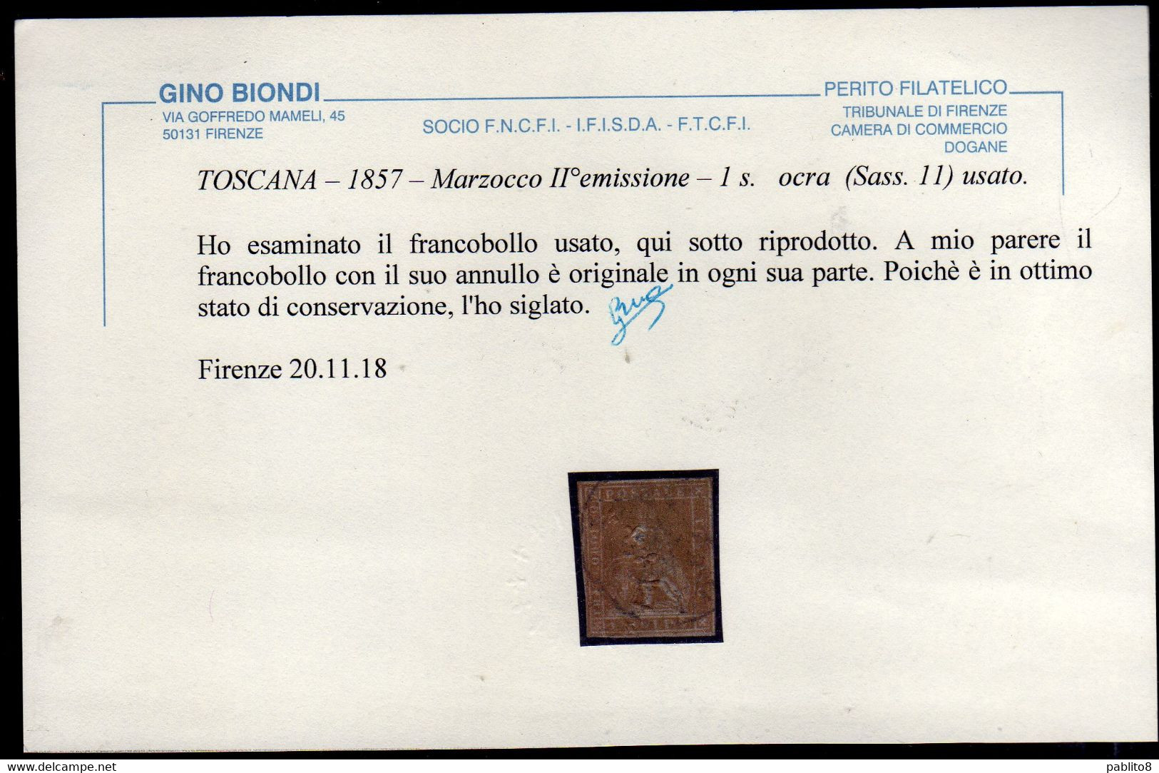 ANTICHI STATI: 1857 TOSCANA 1 SOLDO ANNULLATO CERTIFICATO - Toscane