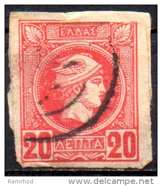 GREECE 1886 Hermes - 20l. - Red   FU Imperforated PAPER ATTACHED - Used Stamps