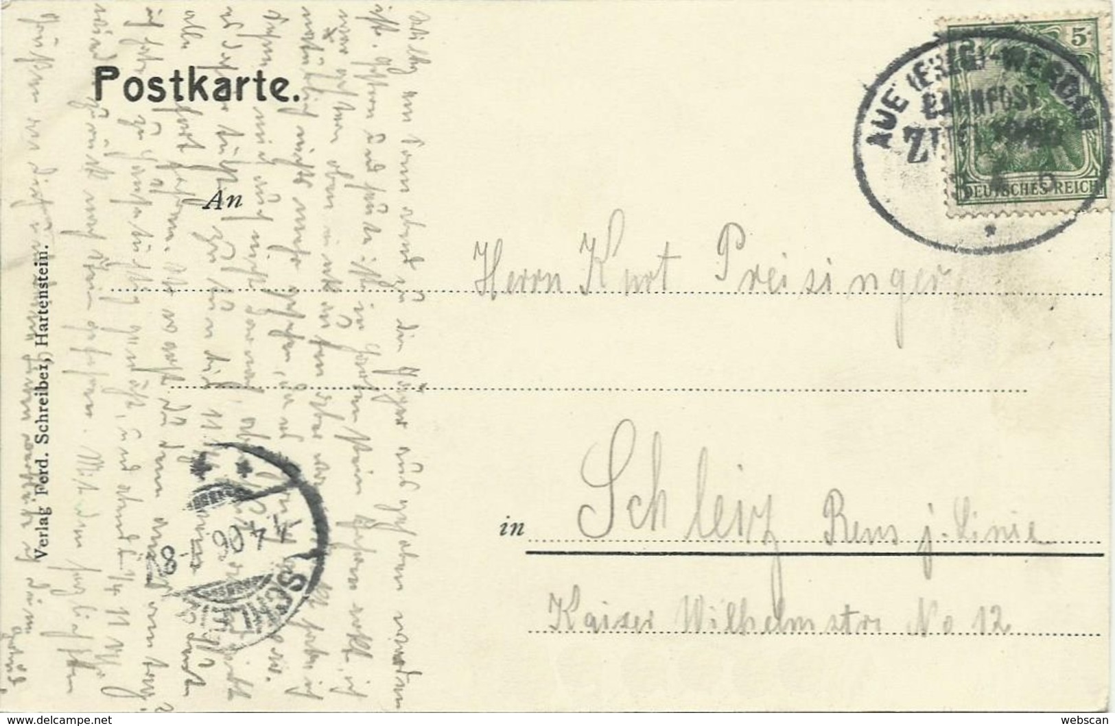 AK Schloss Hartenstein Zwickau Stolllberg Erzgebirge Farblitho 1906 Bahnpost #01 - Hartenstein