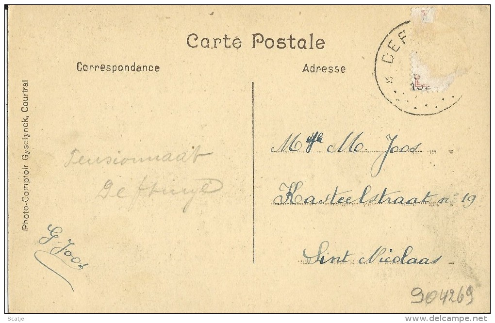 Deftinge    Pensionnat,   La Grotte;  RELAIS Stempel  -   1921  Naar Sint-Nikolaas - Lierde