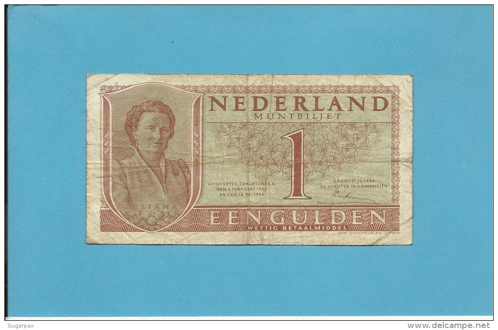 NETHERLANDS - 1 GULDEN - 08.08.1949 - Pick 72 - Queen Juliana - 2 Scans - 1  Florín Holandés (gulden)