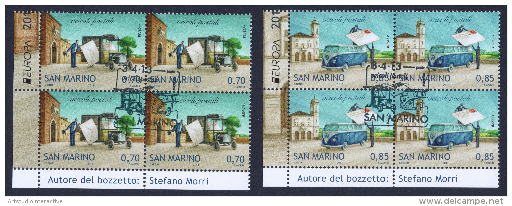 2013 SAN MARINO "EUROPA - VEICOLI POSTALI" QUARTINE (SERIE) ANNULLO PRIMO GIORNO - Gebraucht