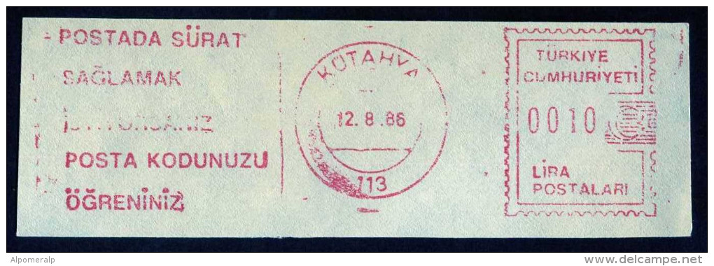 Machine Stamps (ATM) Red Special Cancels KUTAHYA 12.8.86 (#58) - Automatenmarken