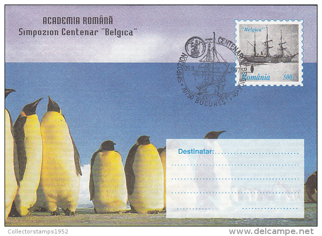 10793- BELGICA ANTARCTIC EXHIBITION, SHIP, PENGUINS, COVER STATIONERY, 1997, ROMANIA - Antarctische Expedities