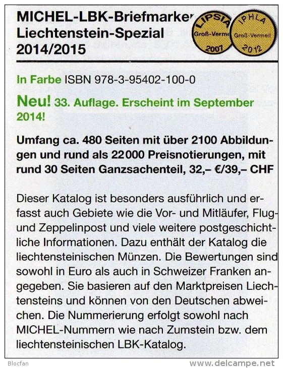 Briefmarken Liechtenstein MICHEL Spezial Katalog 2015 New 32€ Vorläufer Flug-/Militär-Post Belege Ganzsache Catalogue FL - Albums & Katalogus