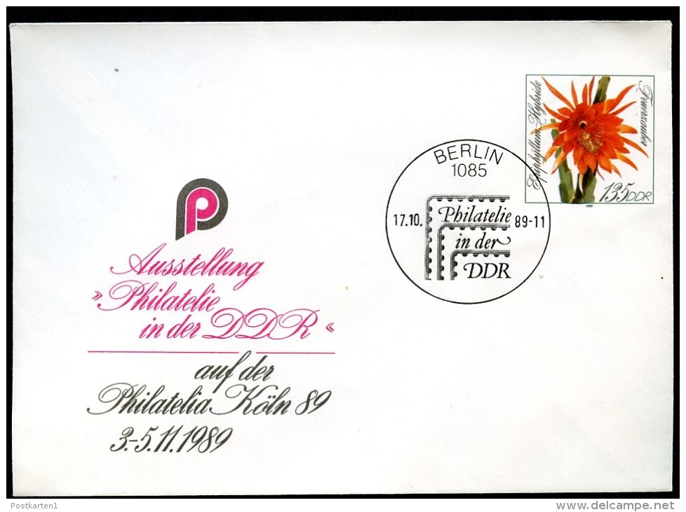 DDR U10 Umschlag  KAKTEE FEUERZAUBER Epiphyllum Hybride Sost. 1989  Kat. 4,00 € - Enveloppes Privées - Oblitérées