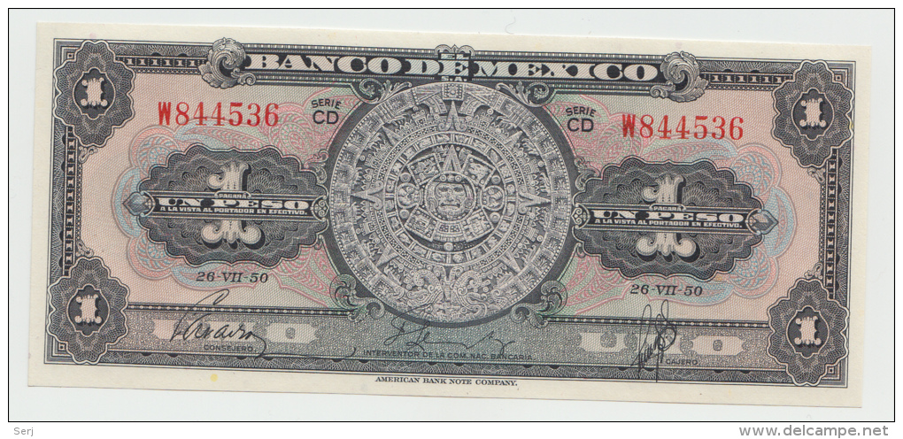 Mexico 1 Peso 1950 UNC NEUF Pick 46b  46 B  SERIE CD - Mexique