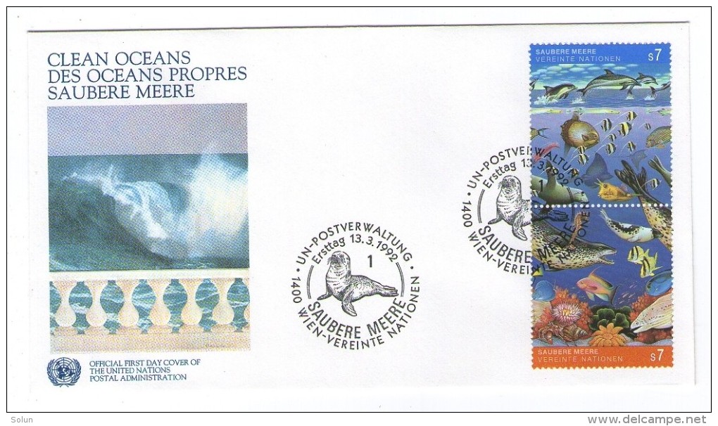 UNITED NATIONS 3 X FDC CLEAN OCEANS DES OCEANS PROPRES SAUBERE MEERE 1992 SEE ANIMALS FISHES - Gemeinschaftsausgaben New York/Genf/Wien