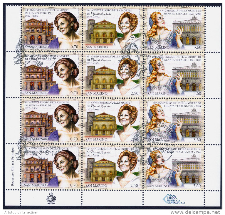 2014 SAN MARINO "RENATA TEBALDI" QUARTINA ANNULLO PRIMO GIORNO - Used Stamps