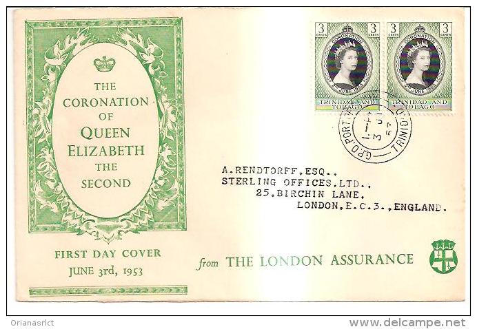 58269 ) F.D.C. SERIE  THE CORONATION OF QUEEN ELIZABETH THE SECOND 2 V . DA 3 C. DEL 3-6-1953 - Trinidad & Tobago (1962-...)