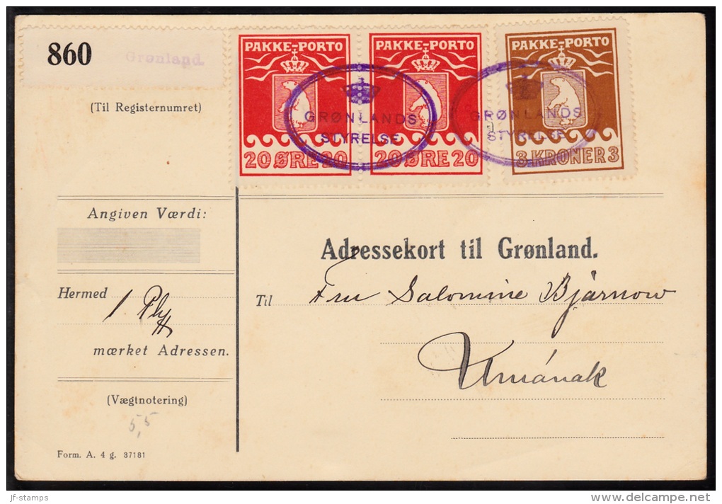 1930. 3 Kr. Brown And Pair 20 øre Red. Thiele Letterpress. Perf. 11 ½. On Fine Adressek... (Michel: 12A+) - JF112141 - Paketmarken