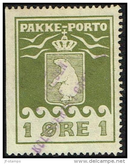 1916. PAKKE PORTO. 1 øre Ol Green. Thiele. Perf 11 ½. STYRELSEN AF KOLONIERNE I GRØNLAND. (Michel: 4A) - JF171317 - Spoorwegzegels