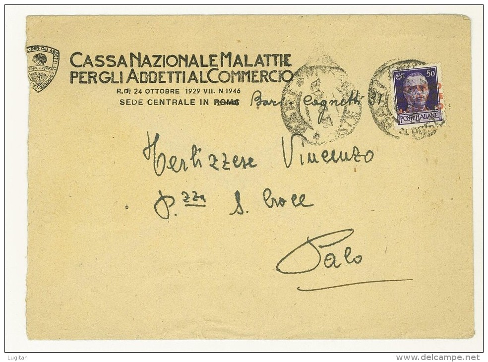 ANNO 1944 - 50 CENT. VIOLETTO - ISOLATO - LETTERA  DA BARI PER PALO - GOVERNO MILITARE ALLEATO - NAPOLI - Britisch-am. Bes. Neapel