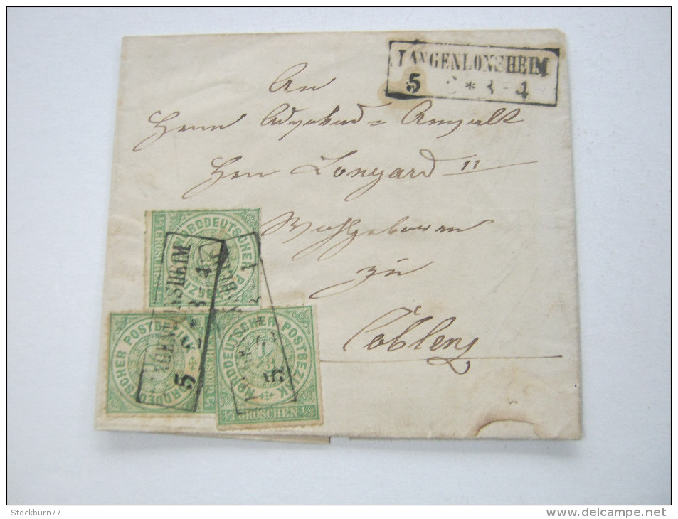 1868,  LANGENLONSHEIM , Seltener Stempel Auf Brief Mit Inhalt Nach Koblenz - Lettres & Documents