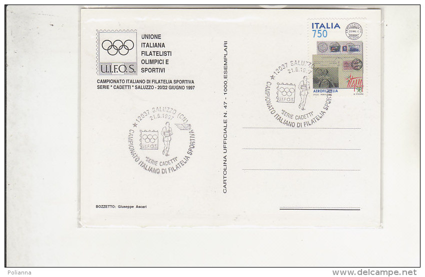 PO9452C# SPORT OLIMPIADI - ANNULLO SPECIALE CAMPIONATO ITALIANO FILATELIA SPORTIVA SERIE CADETTI SALUZZO '97    No VG - Juegos Olímpicos