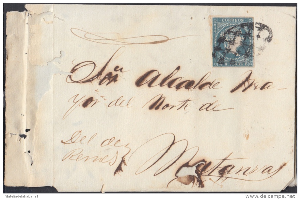 1857-H-134 CUBA ESPAÑA SPAIN. ANTILLAS. ISABEL II. 1857. Ant. Ed.7. &frac12; Rs. SIN FILIGRANA. CARTA DE REMEDIOS A MATA - Vorphilatelie