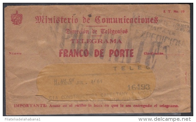 TELEG-9 CUBA. TELEGRAPH. SOBRE DE TELEGRAMA. TELEGRAM. CIRCA 1961. TIPO IX. URGENTE. CON MODELO. - Telegraphenmarken