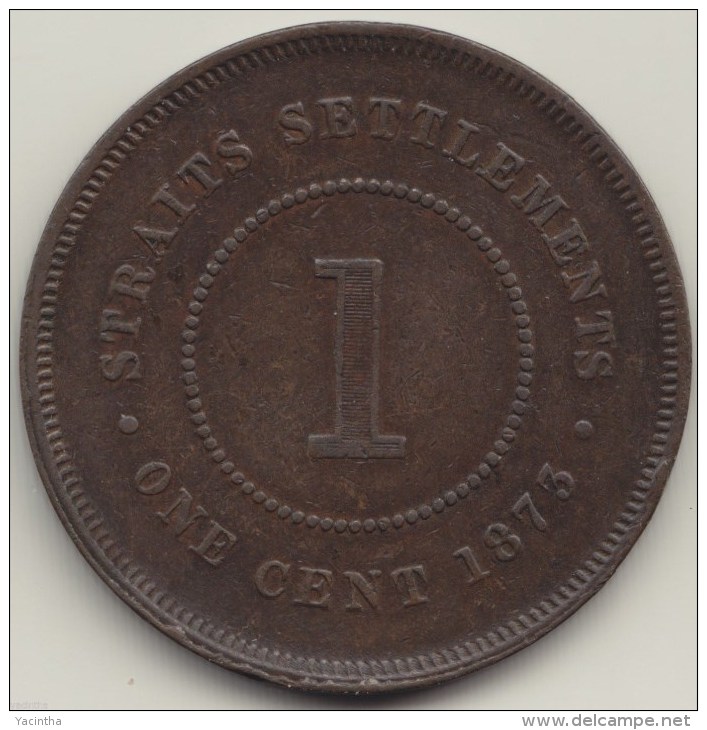 @Y@  STRAITS SETTLEMENTS 1 Cent 1873 Copper VF+ (2761) - Indien