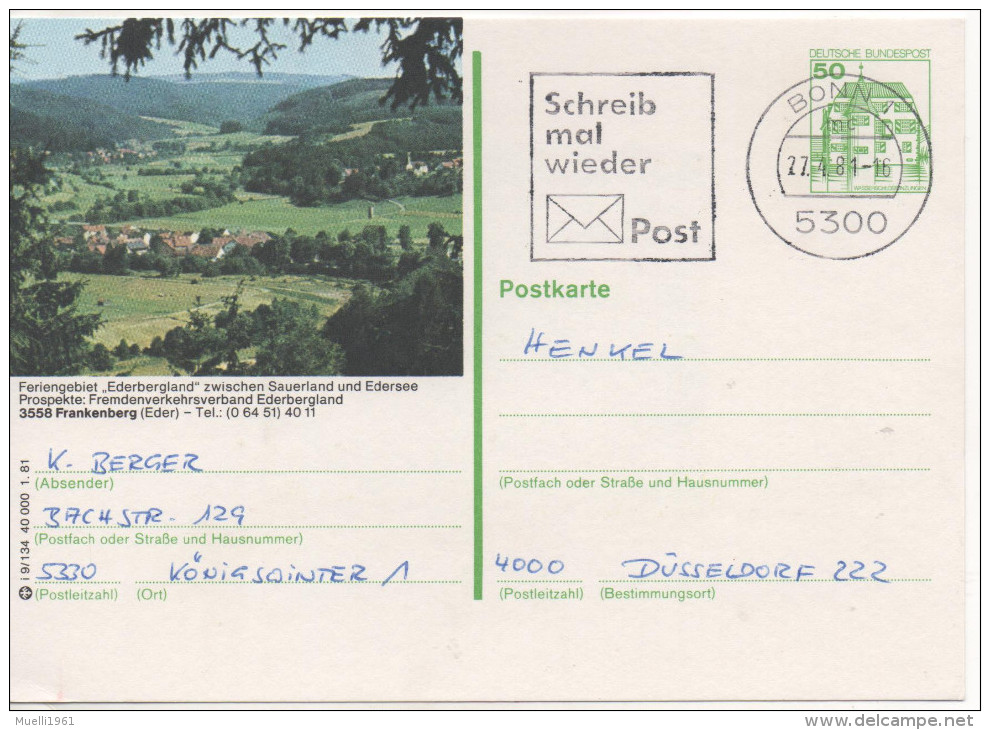 Nr. 3484, Ganzsache Deutsche Bundespost,  Frankenberg - Cartes Postales Illustrées - Oblitérées