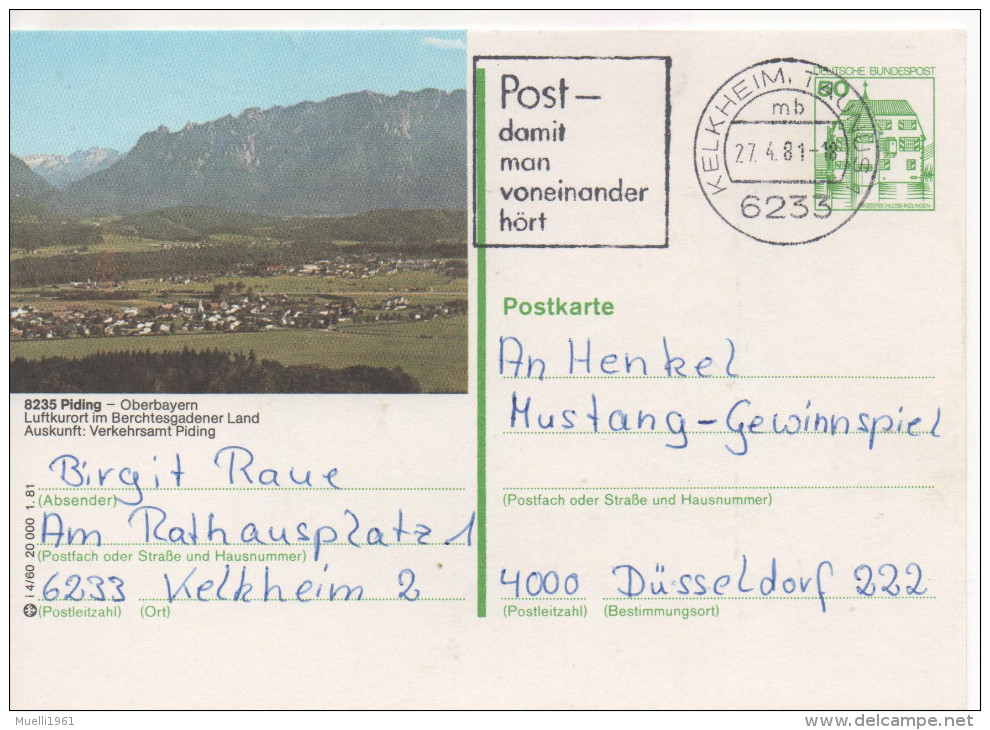 Nr. 3490, Ganzsache Deutsche Bundespost,  Piding - Cartes Postales Illustrées - Oblitérées