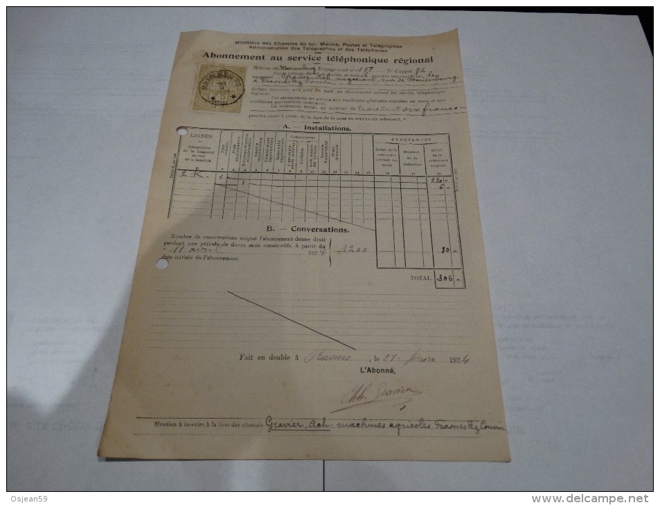 Oblitération Télégraphe Sur Timbre Taxe Fiscale De 75 C Daté De 1924 - Timbres Télégraphes [TG]