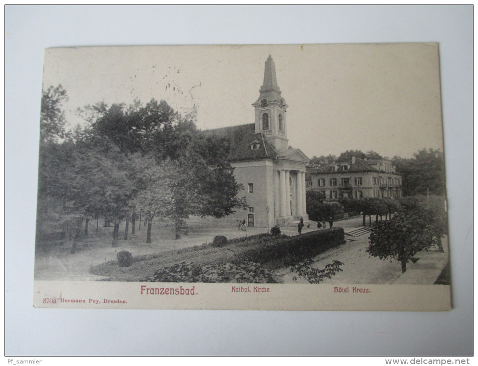 AK 1906 Österreich / Tschechien / Sudeten. Franzensbad. Kathol. Kirche. Hotel Kreuz. 370a Hermann Poy, Dresden - Sudeten