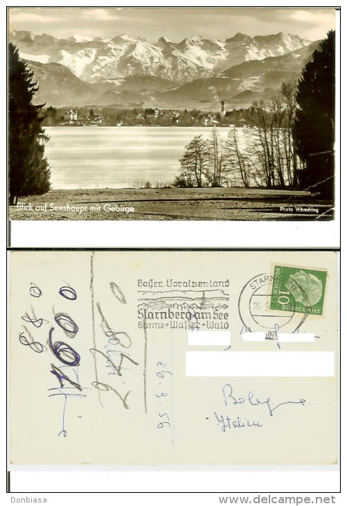 Blick Auf Seeshaupt Mit Gebirge. Postcard B/w Cm 9x14 Travelled On 1956 (stamp Starnberg Am See) - Starnberg