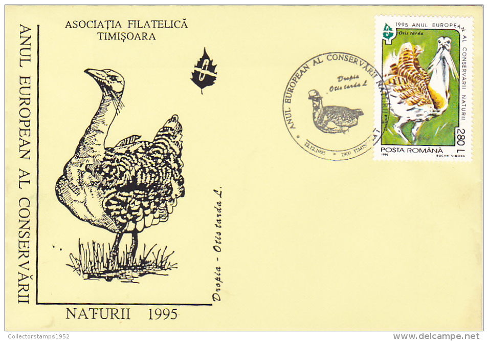 3863A BIRD.OTIS TARDA, 1995,SPECIAL COVER,ROMANIA - Albatros