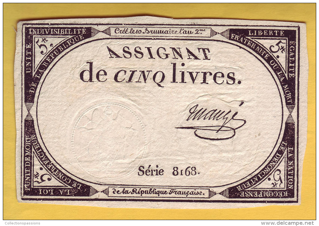 ASSIGNAT De 5 Livres. 10 Brumaire An II  (31 Octobre 1793) - Signature: Maugé - Assignats