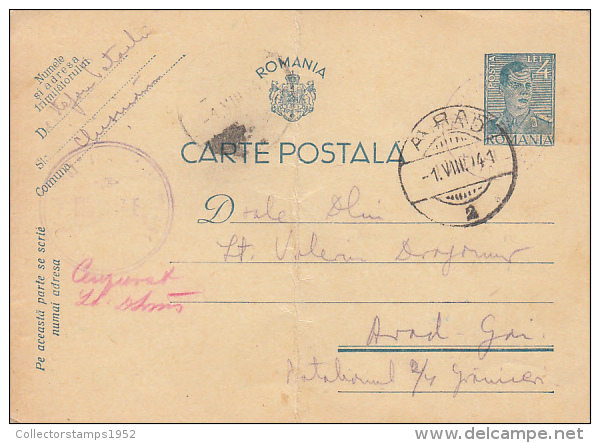 R57883- KING MICHAEL 1ST, POSTCARD STATIONERY, WW2, CENSORED, 1941, ROMANIA - 2. Weltkrieg (Briefe)