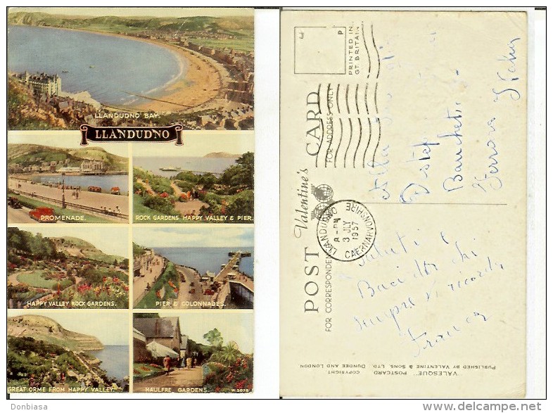 Llandudno: Multiviews. Postcard Cm 9x14 Travelled 1957 (bay, Promenade, Haulfre Gardens, Happy Valley....... - Caernarvonshire