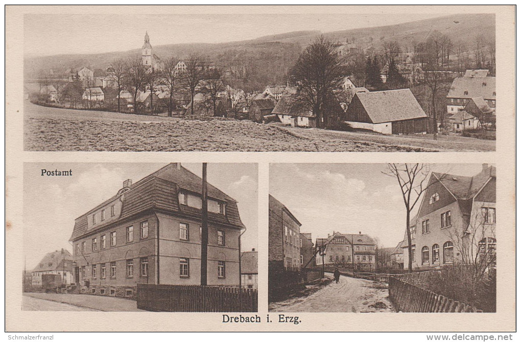 Litho AK Drebach Erzgebirge Dorfstrasse Postamt Bei Zschopau Wolkenstein Scharfenstein Annaberg Herold Thum Venusberg - Thum