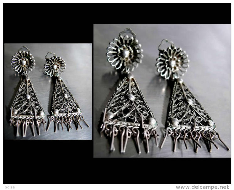 Anciennes Boucles Clips Tremblantes Orientales Filigranées En Argent / Old Oriental Silver Earrings Clip On - Ethnics