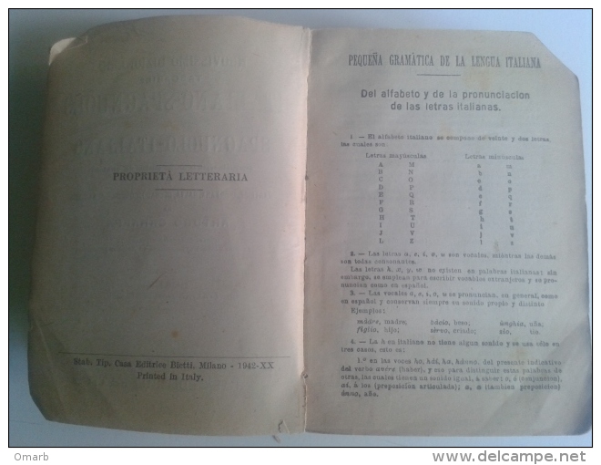 Lib412 Dizionario Vocabolario Italiano Spagnuolo Vintage Old Dictionary 1942 Editrice Bietti - Wörterbücher