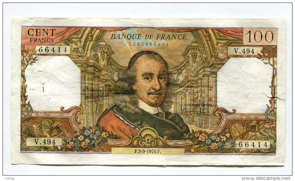 P France 100 Francs "" CORNEILLE "" 3 - 9 - 1970 # 3 - 100 F 1964-1979 ''Corneille''
