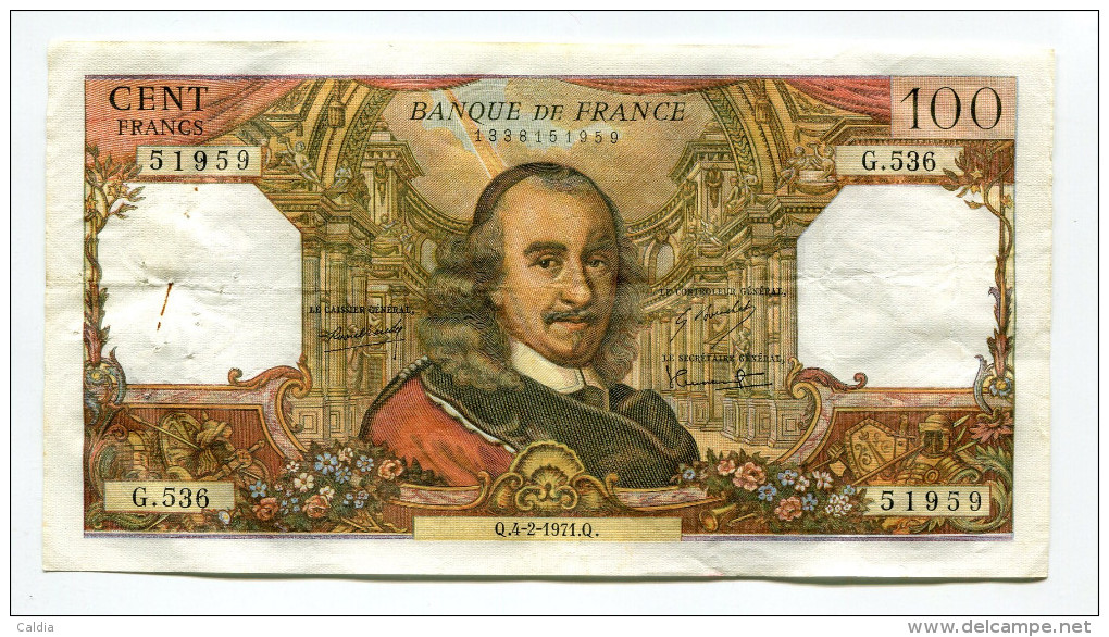 P France 100 Francs "" CORNEILLE "" 4 - 2 - 1971  # 1 - 100 F 1964-1979 ''Corneille''