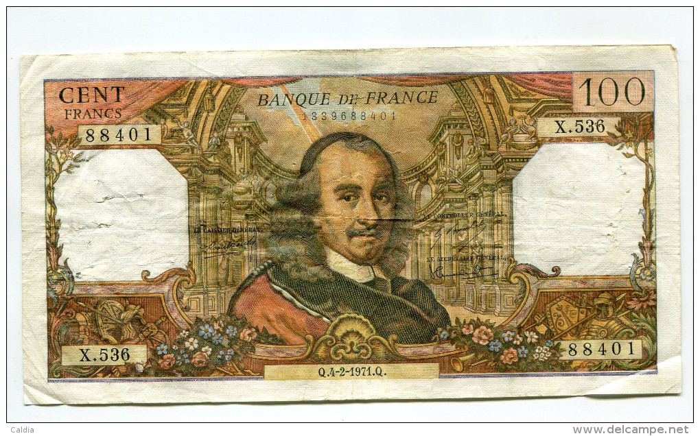 P France 100 Francs "" CORNEILLE "" 4 - 2 - 1971  # 3 - 100 F 1964-1979 ''Corneille''