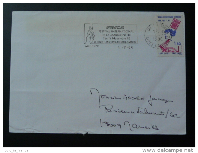 06 Alpes Maritimes Mougins Festival Marionnette 1986 - Flamme Sur Lettre Postmark On Cover - Marionetten