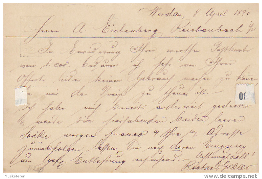 Germany Reichspost Postal Stationery Ganzsache Entier 5 Pf. WERDAU 1890 To REICHENBACH (2 Scans) - Postkarten