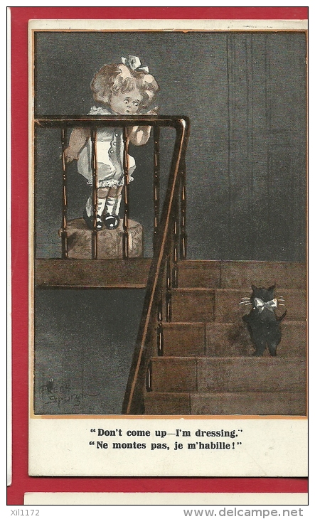 DVO1-06 Fred Spurgin, Humour, Fillette En Train De S'habiller. Chat Noir. Cachet Basel 1922. - Spurgin, Fred