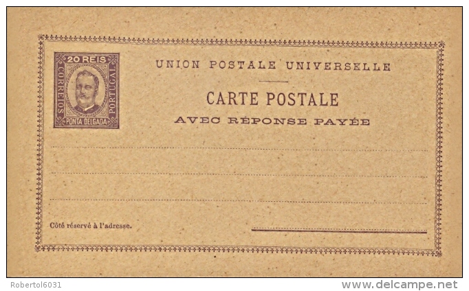 Portugal Ponta Delgada 1892-95 Postal Stationery Reply-paid Postcard 20/20 Reis King Carlos I Unused - Ponta Delgada