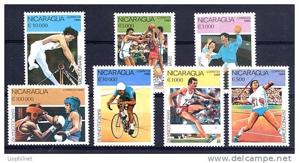 NICARAGUA 1990, CYCLISME, BOXE, BASKET, JAVELOT... 7 Valeurs, Neufs. R308 - Ete 1992: Barcelone