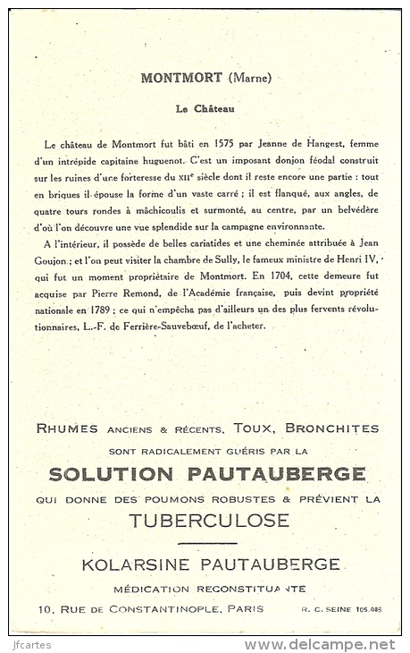 51 - MONTMORT - Le Château - Carte Publicitaire 'Solution Pautauberge' - Tuberculose - Montmort Lucy