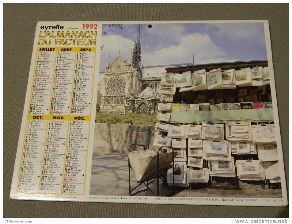 Calendrier 1992 - EYRELLE - J.P. DUCATEZ - Les Bouquinistes, Quai De Paris - Moulin Rouge - Groot Formaat: 1991-00