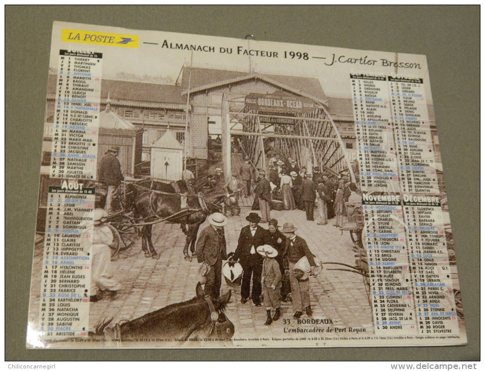 Calendrier 1998 - J. CARTIER BRESSON - Bordeaux - L'Embarcadère De Port Royan - Lille - La Grand Place - L. DE SELVA - Groot Formaat: 1991-00