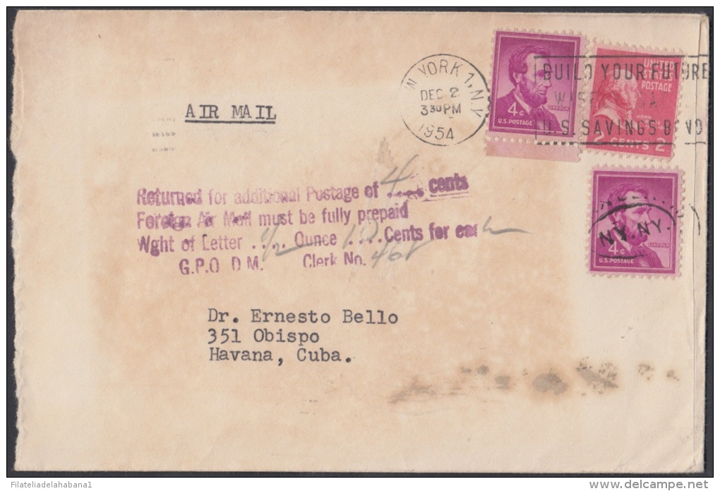 1954-H-18 US. 1954. SOBRE CON TASA POR COBRAR. POSTAGE DUE. NEW YORK. US. 1954. - Lettres & Documents
