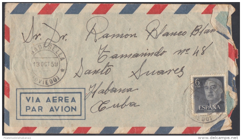 1959-H-3 ESPAÑA SPAIN RIVADESELLA COVER TO CUBA1959. MARCA: ASTA. ASOCIACION AGENTES DE VIAJES. TRAVELS CONVENTION - Lettres & Documents